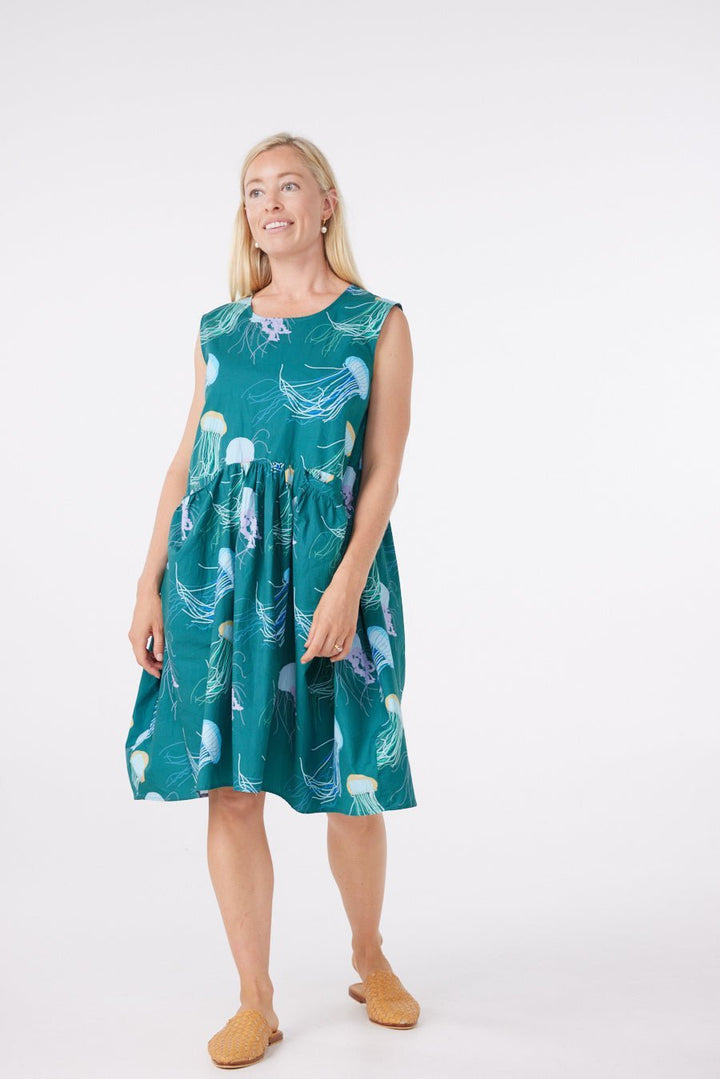 Isla on Vacay Dress in Green Jellies - Rex and Isla