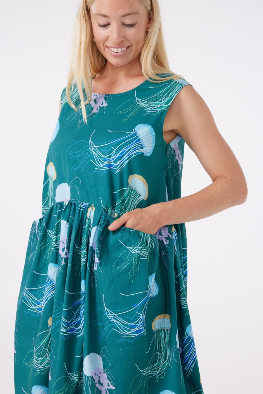 Isla on Vacay Dress in Green Jellies - Rex and Isla